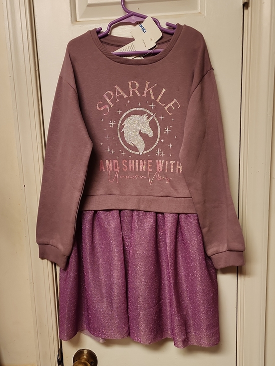 LC Waikiki Other - Sparkle Unicorn Vibes Girls Dress - Dusty Mauve & Shimmery Purple